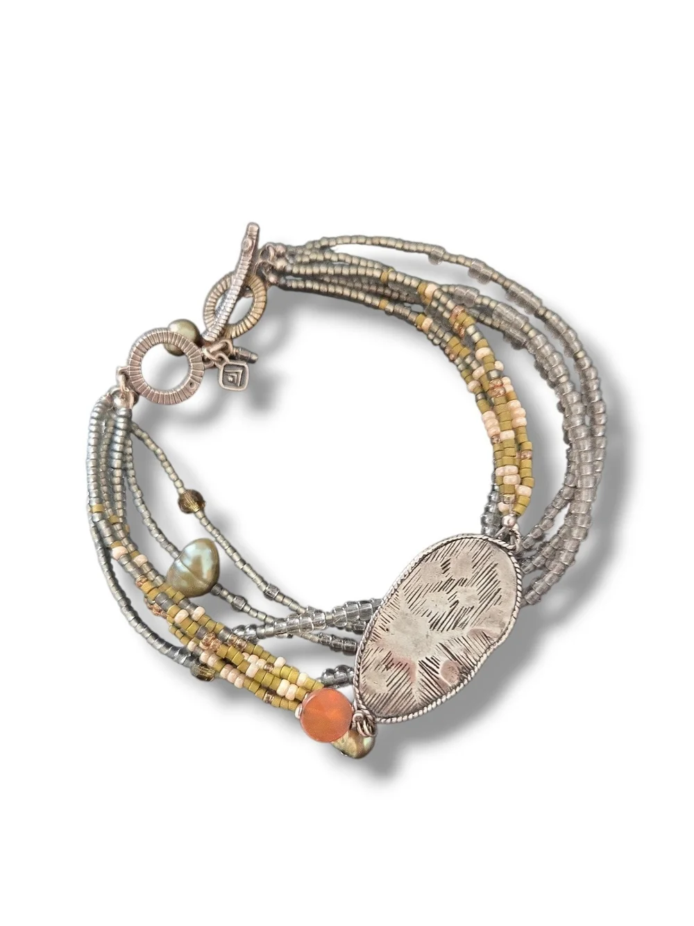 Silpada Live Life Multistrand Beaded Bracelet - Silver & Pale Yellow Accents